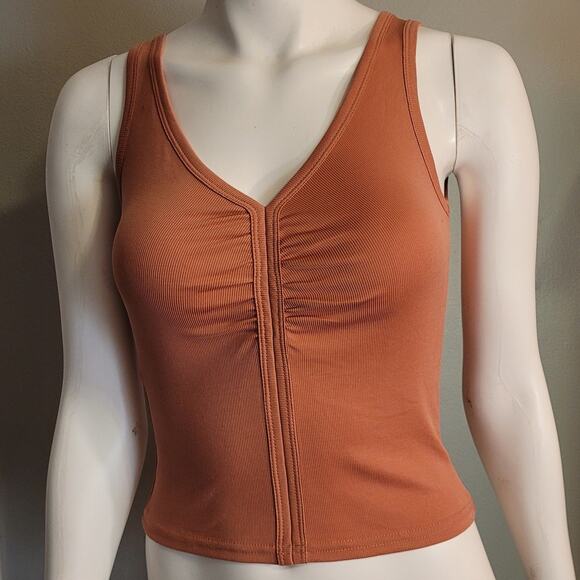 Gimmicks by BKE Ribbed V-Neck Tank Top Sz Small Dark Mauve Pink Bodycon Slinky - Picture 6 of 10